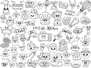 Cute Kitchen Doodle Set with Cooking Utensils and Appliances