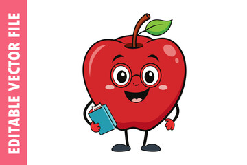 red apple cartoon, Smiling Apple Teacher Character Reading A Book