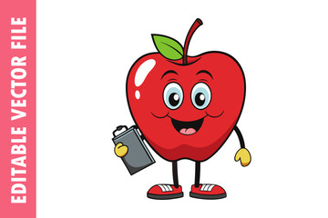 red apple with a smile, Fun and Playful Editable Vector Illustration