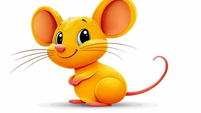 Cute yellow cartoon mouse with big ears and rosy cheeks sitting happily, perfect for children's illustrations or animations