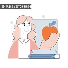 Minimalist Teacher Illustration Holding Apple, Editable Vector Education Design