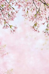 Fototapeta premium A Beautiful Frame of Cherry Blossoms Against a Soft Pink Background for Spring Vibes
