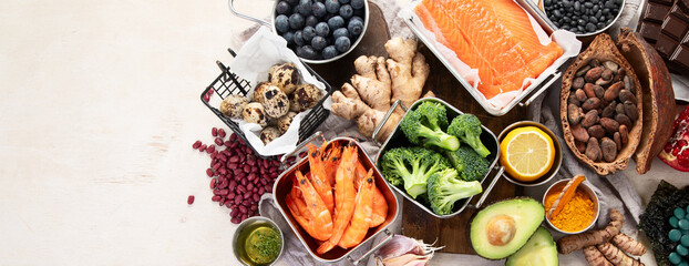 Foods high in vitamins, minerals and antioxidants. Anti age foods.