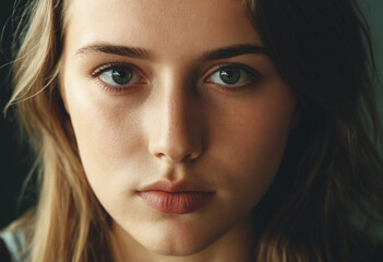 Obraz premium serious young woman with intense gaze looking forward