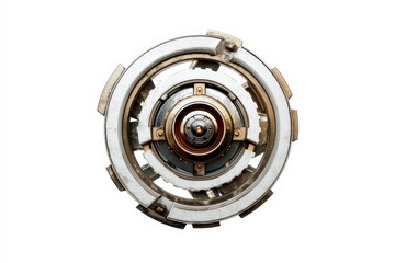 Vintage Mechanical Component with Circular Design and Metallic Finish