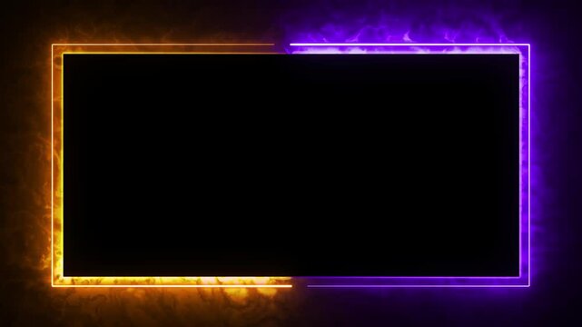 Bright neon fire yellow and purple effect rectangle frame Loop background. Animation of glowing neon rectangles abstract background - seamless loop