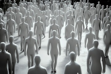 Fototapeta premium Abstract Crowd of White Figures Walking in Shallow Depth of Field