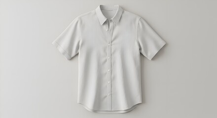 Light gray short-sleeved button-down shirt.