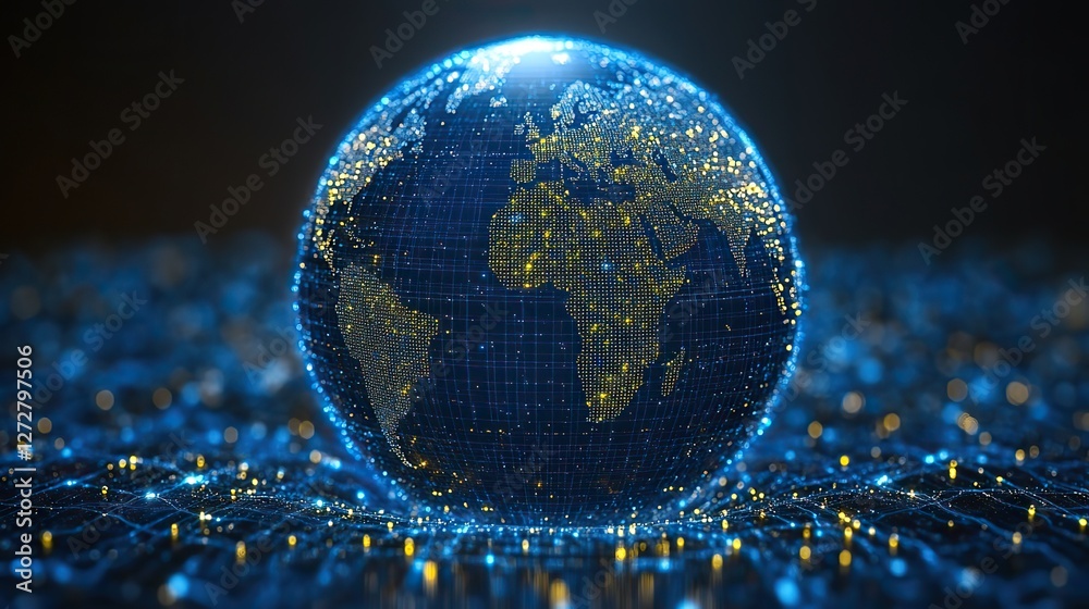 Poster abstract global network illustration vector world globe with connected lines representing internet c