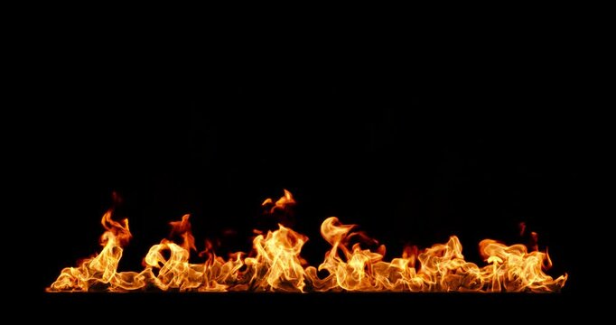 Realistic fiery flames dancing motion effect on black backgrounds rendering