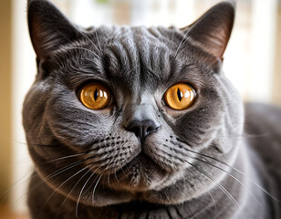 British Shorthair Cat Eagle View Close-Up with Detailed Fur Texture