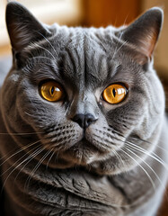 British Shorthair Cat Eagle View Close-Up with Detailed Fur Texture