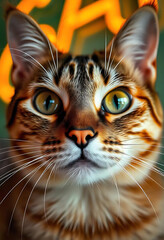 Eagle View Close-Up of a Cat with Detailed Fur and Expressive Eye