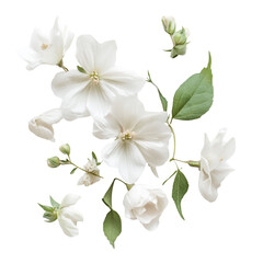 Obraz premium Delicate White Flowers on Black Background Botanical Art Floral Design,