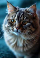 Eagle View Close-Up of a Cat with Detailed Fur and Expressive Eye