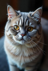 British Shorthair Cat Eagle View Close-Up with Detailed Fur Texture
