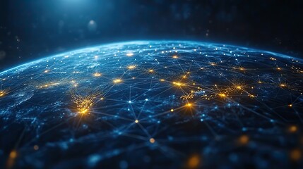 Obraz premium abstract representation of global network connection depicting digital earth with interconnected lines,nodes symbolizing worldwide communication,modern technological connectivity