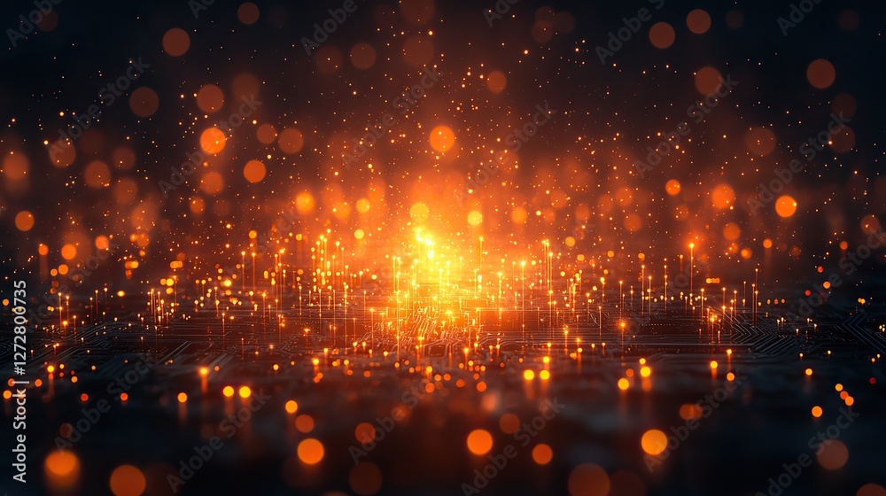 Poster abstract technological background with printed circuit board elements,bokeh effect