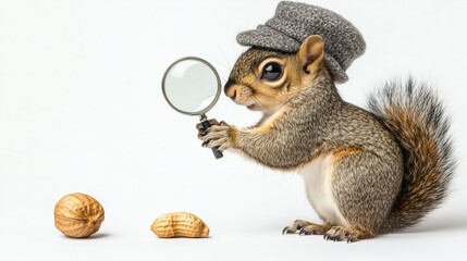 Obraz premium Cute Squirrel Wearing a Hat Holding a Magnifying Glass in a Fun Scene