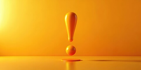 An expressive orange exclamation mark falling onto a warm yellow surface
