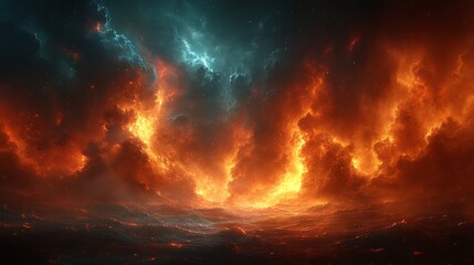 Obraz premium Fiery Inferno Sky Dramatic Composition Orange Blue Flames. AI Generated