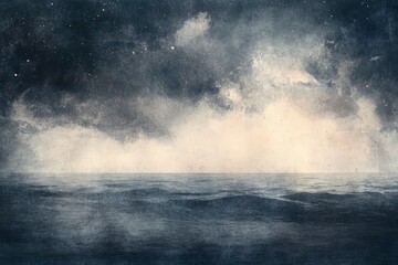 Dramatic Ocean Landscape with Dark Clouds and Gentle Waves at Dusk