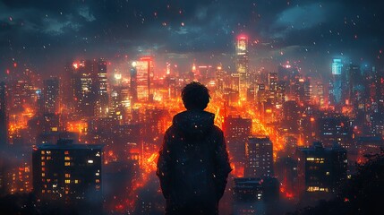 anime cityscape at night a moody 4k wallpaper of a cute boy embracing the urban night person in the night