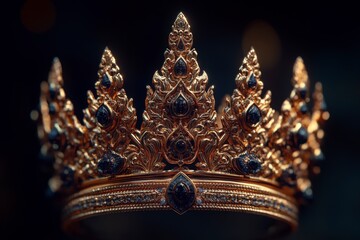 Ornate Golden Crown with Intricate Design and Sparkling Stones
