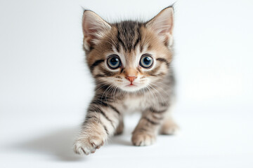 Sweet Tabby Kitten with Blue Eyes Reaching Forward Close-up