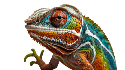 Obraz premium Vibrantly colored chameleon isolated on transparent white background png