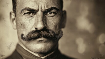 Obraz premium Portrait of a Bulgarian Revolutionary Leader with Thick Mustache Showing Determination
