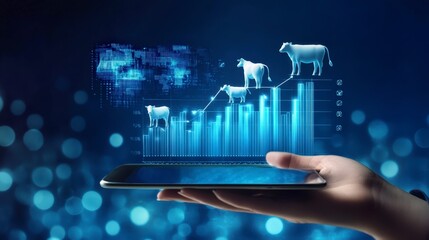 Digital Farming Technology Graph with Smart Device and Cattle