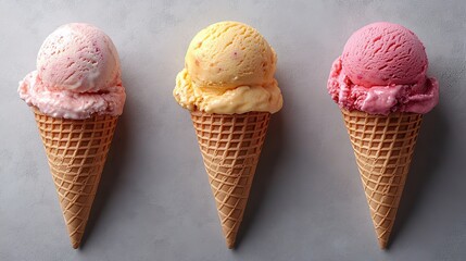 assorted flavors ice cream scoops on waffle cones mockup template isolated on transparent background perfect for design,artwork projects