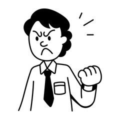 Angry employee icon in hand drawn style 

