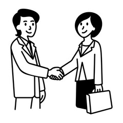Business deal between two characters, doodle style icon 

