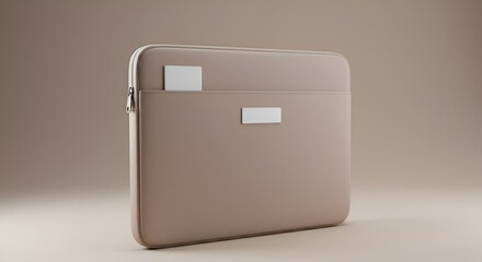 Beige laptop sleeve with zippered pocket.