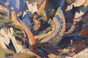 Obraz premium Abstract landscape with ornate, fragmented structures