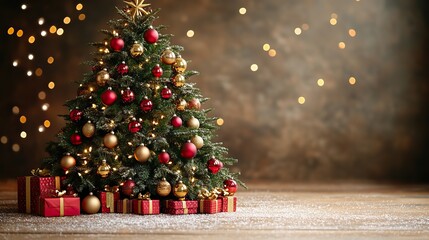 beautiful decorated christmas tree with ornaments,lights png style transparent background for holiday designs,seasonal decorations