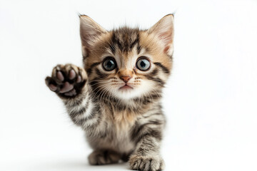 Fototapeta premium Playful Tabby Kitten Waving Paw at Camera
