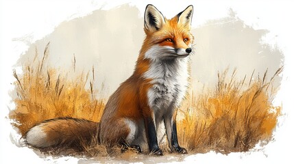 Obraz premium beautiful fox vintage sketch in png style with transparent background hand drawn illustration for elegant design projects,creative artwork