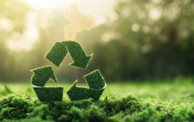 Eco friendly recycling symbol made of grass, representing sustainability and nature
