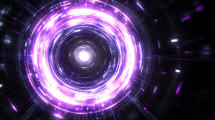 Obraz premium Glowing Portal Tunnel of Light Purple Rings and Streaks Abstract Futuristic Design Concept.