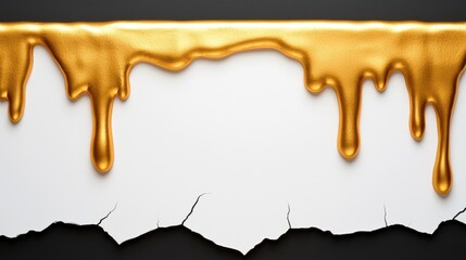 Obraz premium Abstract Gold Paint Dripping on Torn White Paper Luxury Background Texture