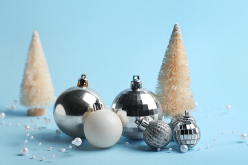 Beautiful Christmas decorations on blue background