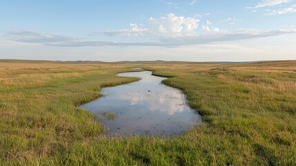 Tranquil Meadow Pond Reflecting Sky