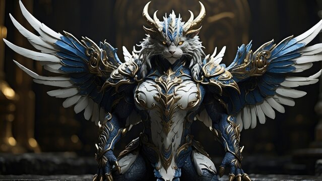 Regal Mythical Creature in Ornate Armor with Intricate Details in a Fantasy Style