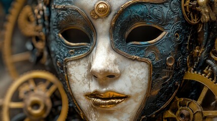 Intricate Steampunk Mask Adorned with Gears and Detailed Patterns in Unique Design