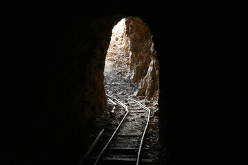 Abandoned Underground Mine Exit with Rail for Ore Carts in Arizona