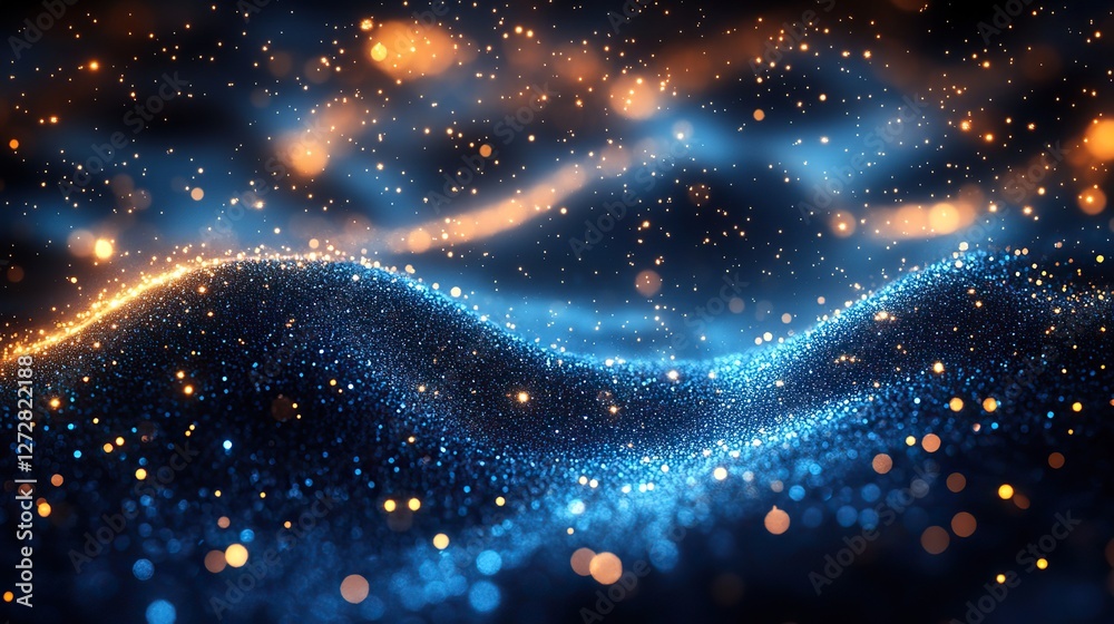 Poster blue bokeh particles glittering in a gradient dust effect creating a futuristic abstract background 