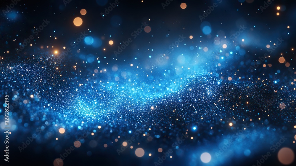 Poster blue bokeh particles glittering in a gradient dust effect creating a futuristic abstract background 